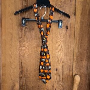 Orange and Black Halloween Necktie with Festive Icons